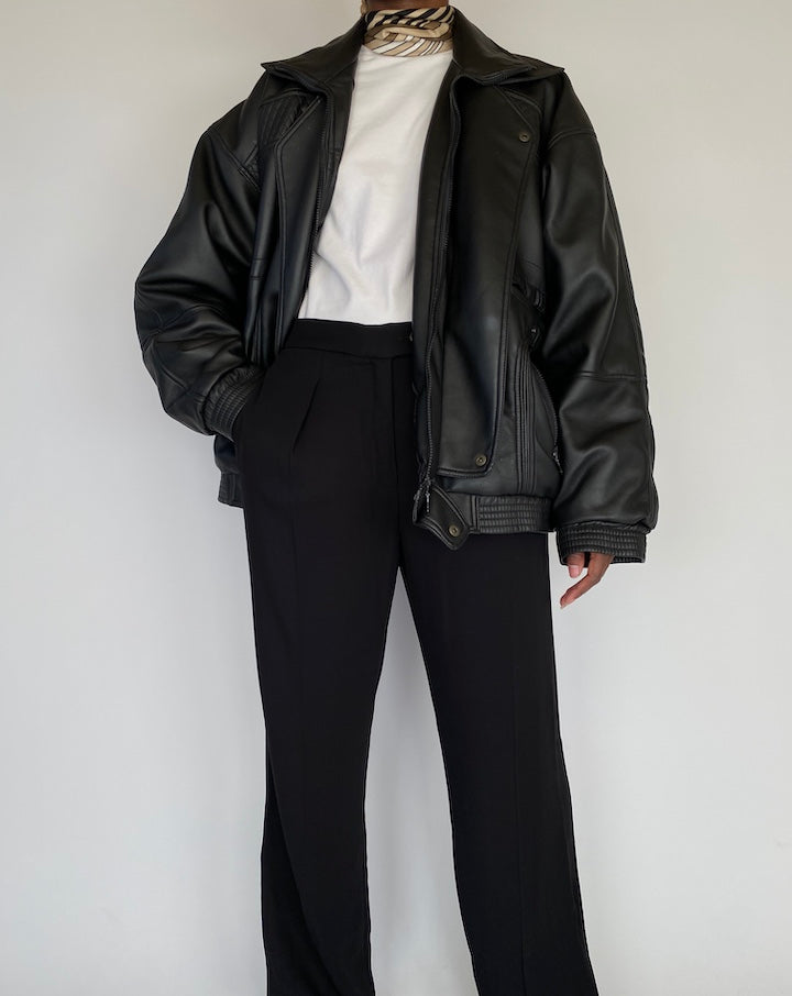 VINTAGE OVERSIZED FAUX LEATHER JACKET IN BLACK 2112