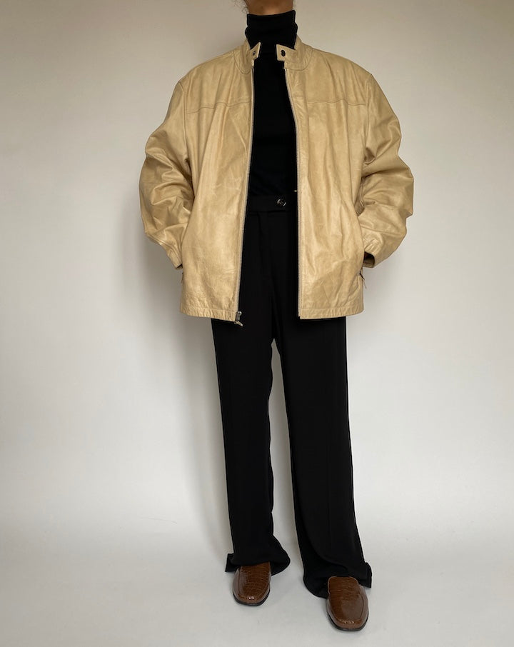 VINTAGE OVERSIZED BEIGE LEATHER JACKET 2179