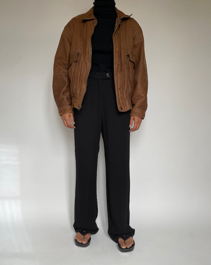 VINTAGE BROWN OVERSIZED LEATHER JACKET 2211