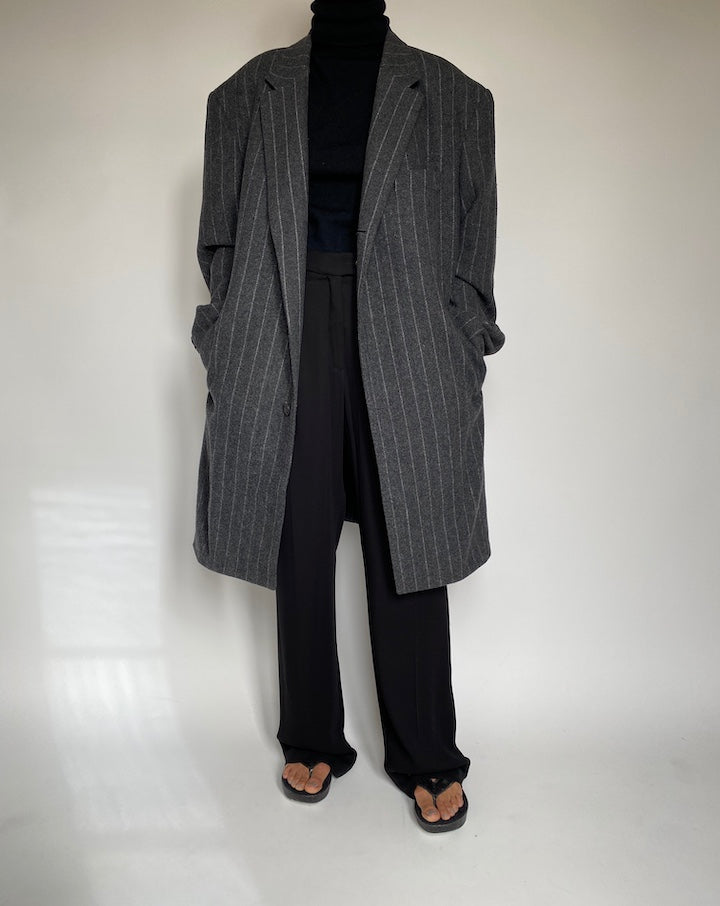 VINTAGE OVERSIZED GREY PINSTRIPED COAT 2217