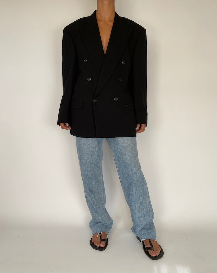 VINTAGE BLACK DOUBLE BREASTED WOOL BLAZER 2276