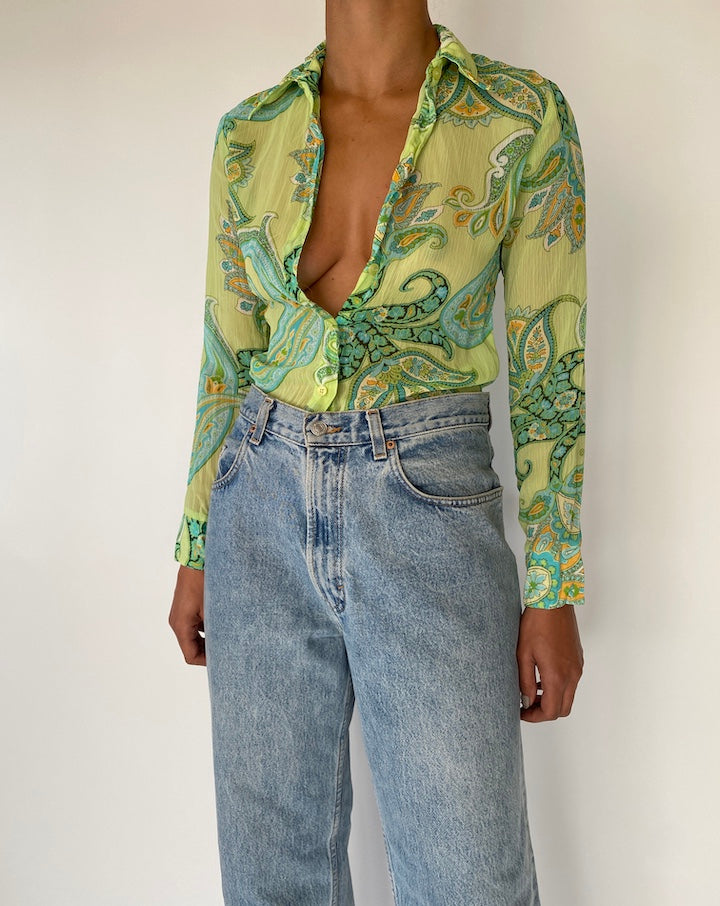 VINTAGE GREEN BUTTON DOWN SHIRT 2300