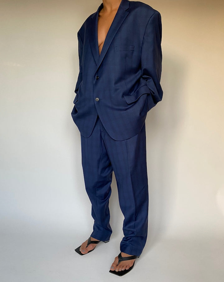 VINTAGE BLUE TWO PIECE CHECKED SUIT 2381