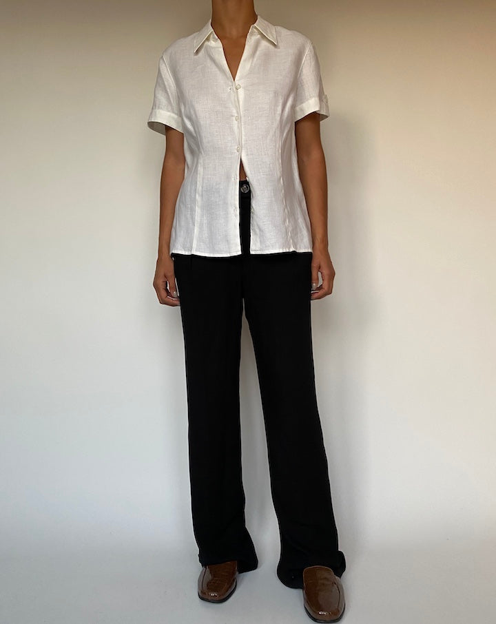 VINTAGE SHORT SLEEVE LINEN TOP 2385