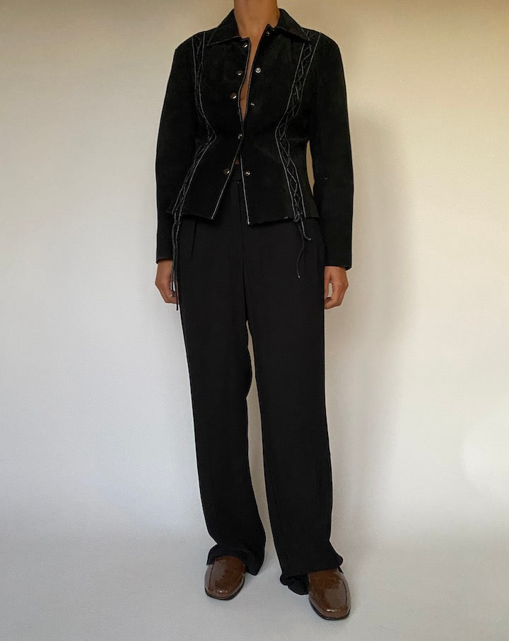 VINTAGE BLACK SUEDE LEATHER JACKET 2408