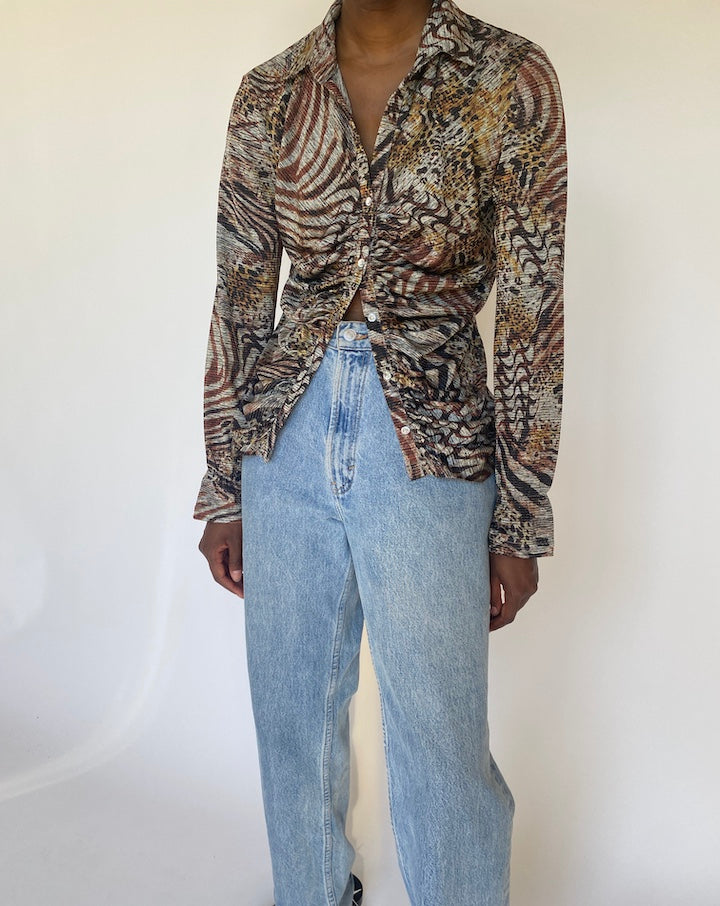 VINTAGE ANIMAL PRINTED LONG SLEEVE SHIRT 3748