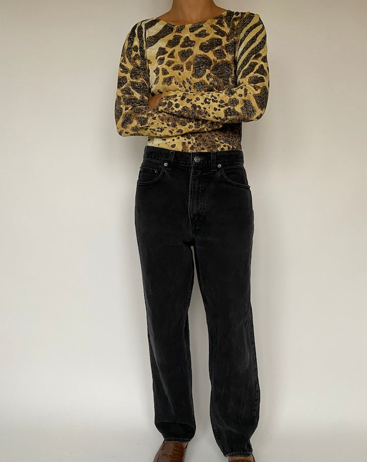 VINTAGE ANIMAL PRINTED LONG SLEEVE TOP 1611