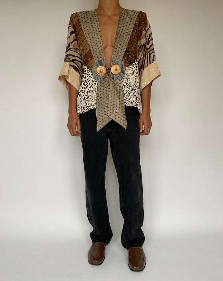 VINTAGE ANIMAL PRINTED SHORT SLEEVE BLOUSE 1622