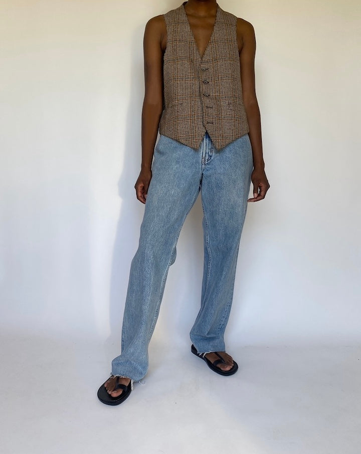 VINTAGE BEIGE CHECKED VEST 3736