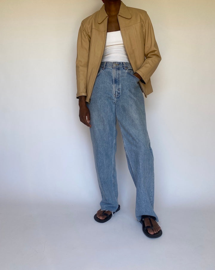 VINTAGE BEIGE LEATHER JACKET 3695