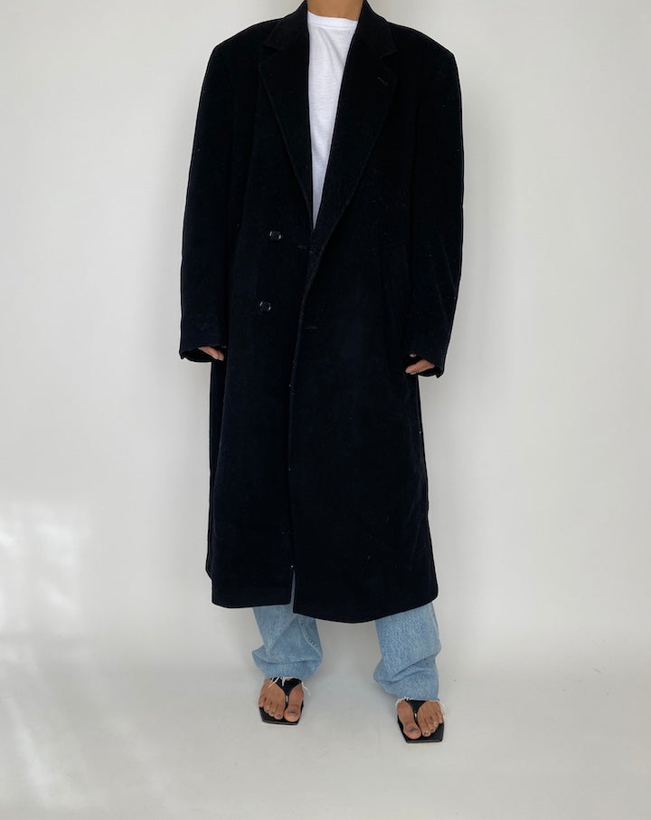 VINTAGE BLACK CASHMERE BLENDED LONG COAT 2449