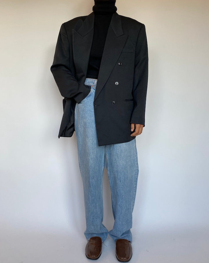 VINTAGE BLACK DOUBLE BREASTED BLAZER 1652