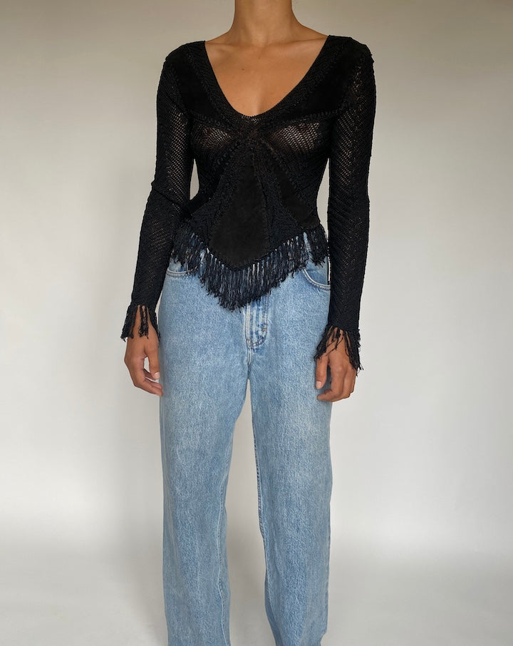 VINTAGE BLACK KNITTED TOP 1736