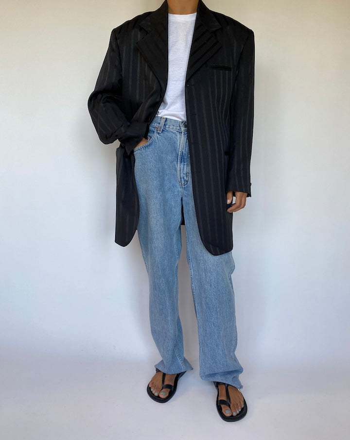 VINTAGE BLACK STRIPED BLAZER 1497