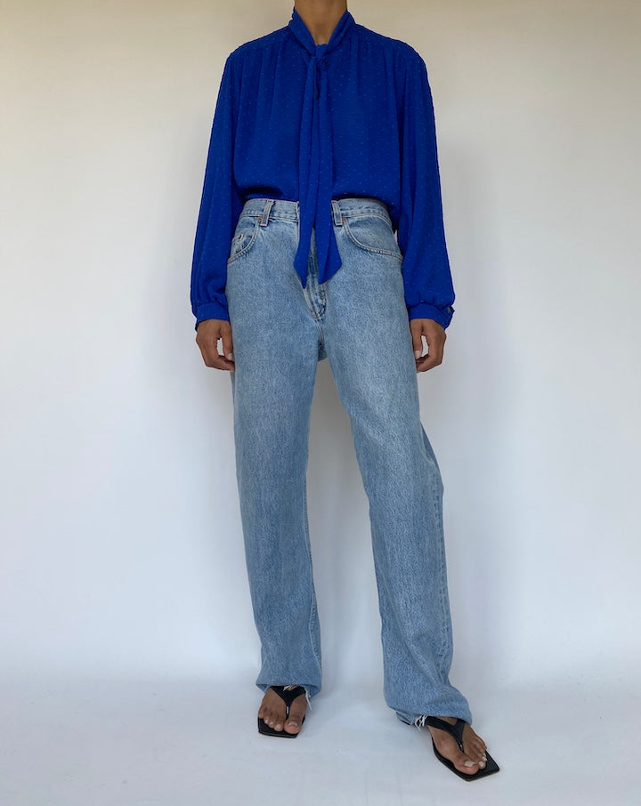 VINTAGE BLUE TIE BLOUSE 3316