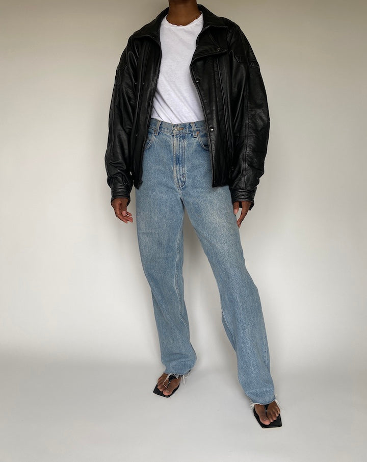 VINTAGE BOXY BLACK LEATHER JACKET 3810