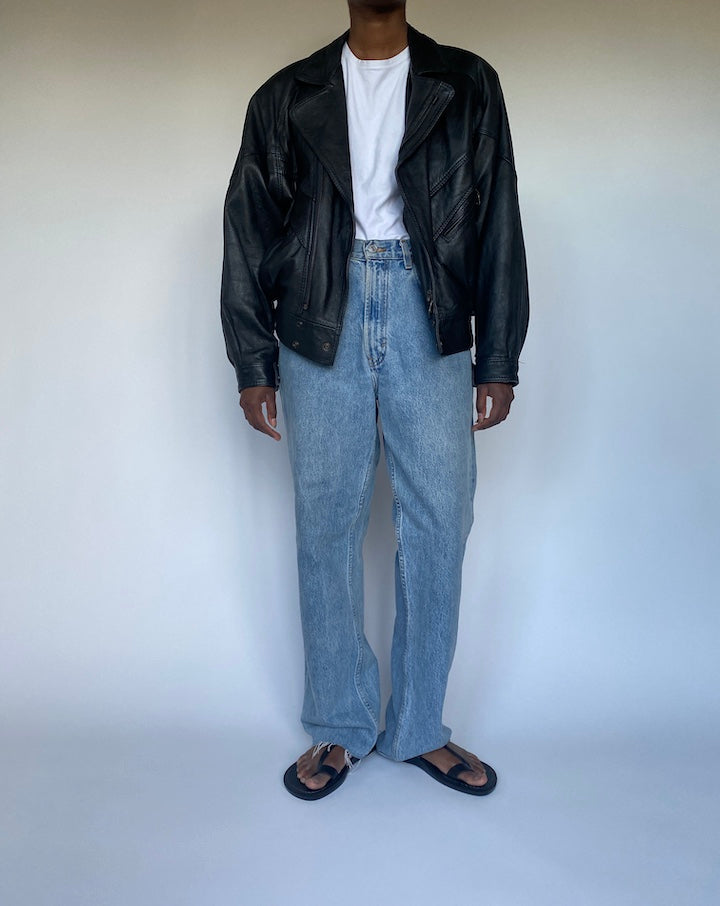VINTAGE BOXY BLACK LEATHER JACKET 3503