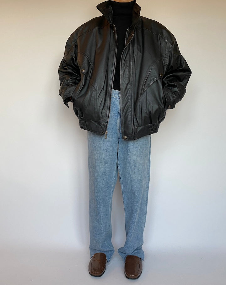 VINTAGE BOXY BLACK LEATHER JACKET 1648