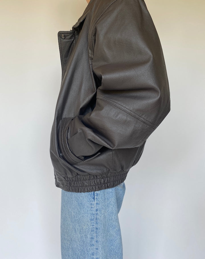 VINTAGE BROWN BOXY LEATHER JACKET 3380