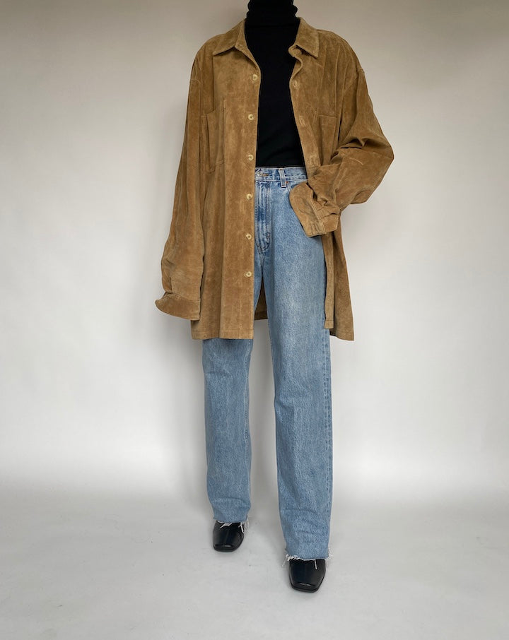 VINTAGE CAMEL COLORED OVERSIZED SUEDE LEATHER JACKET/SHIRT 1780