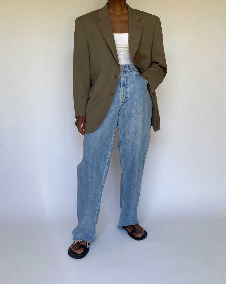 VINTAGE DARK BEIGE SINGLE BREASTED BLAZER 3709