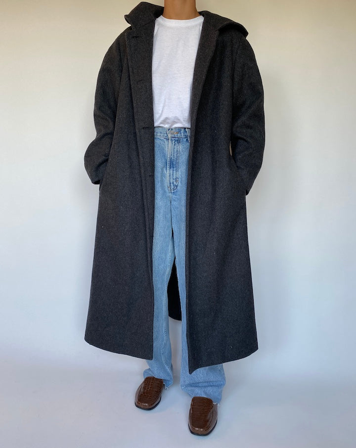 VINTAGE DARK GREY WOOL COAT 1477