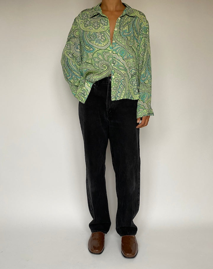 VINTAGE GREEN PAISLEY BLOUSE 1619