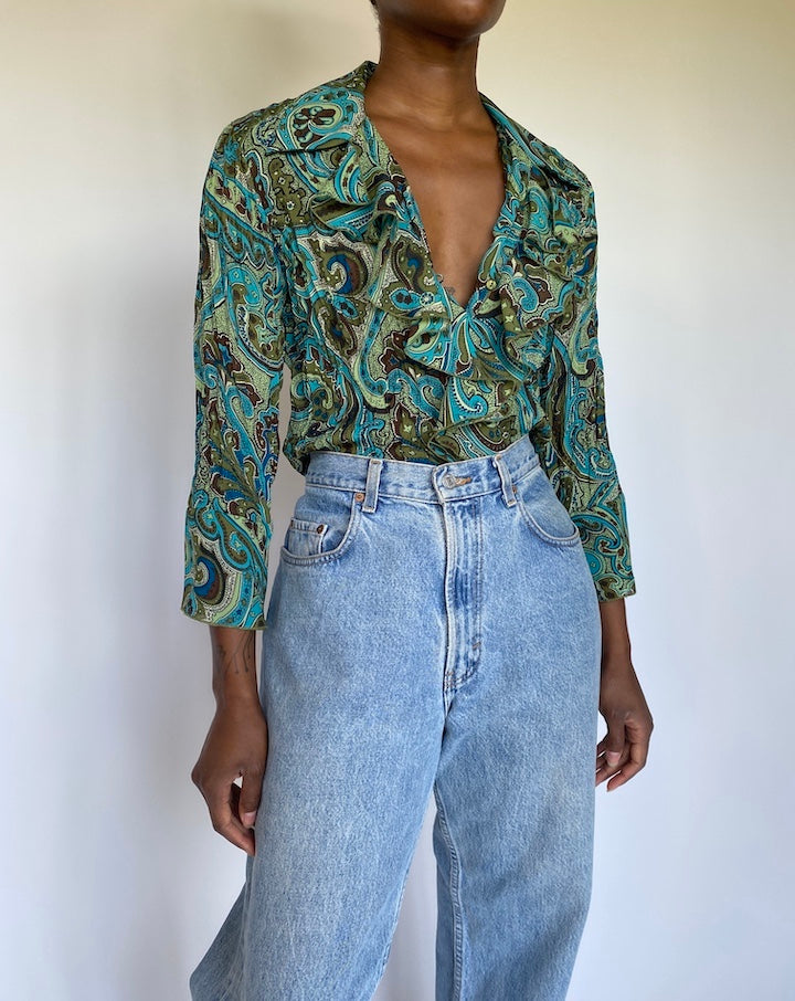 VINTAGE GREEN PAISLEY TOP 3591