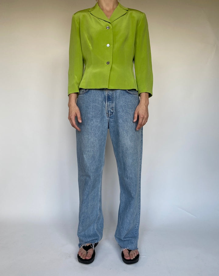 VINTAGE GREEN SILK BLAZER 3458