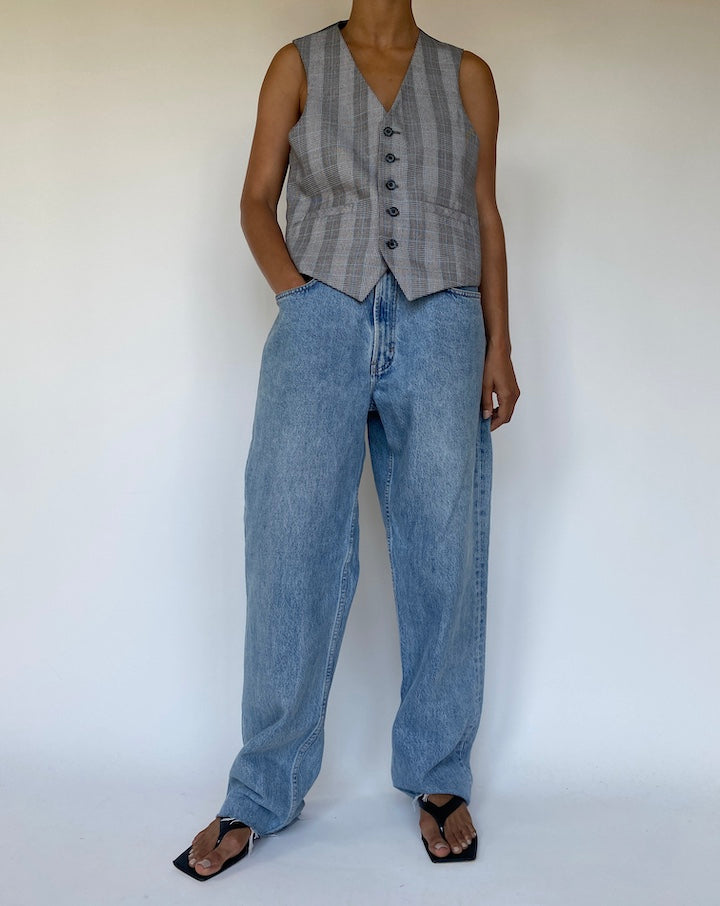 VINTAGE GREY BLUE CHECKED VEST 3321