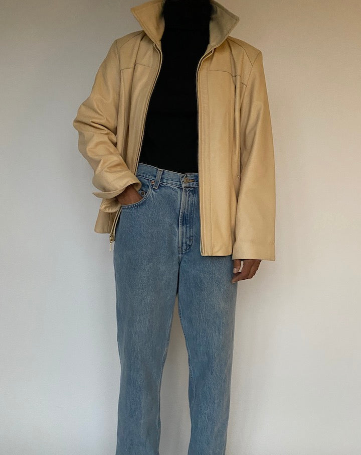 VINTAGE LIGHT BEIGE LEATHER JACKET 1584