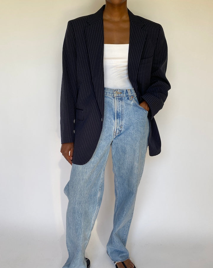VINTAGE NAVY PINSTRIPED BLAZER 3727