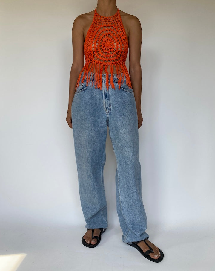 VINTAGE ORANGE CROCHET TOP 3333