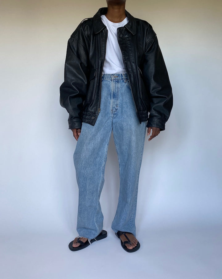 VINTAGE OVERSIZED BLACK BOMBER LEATHER JACKET 3516