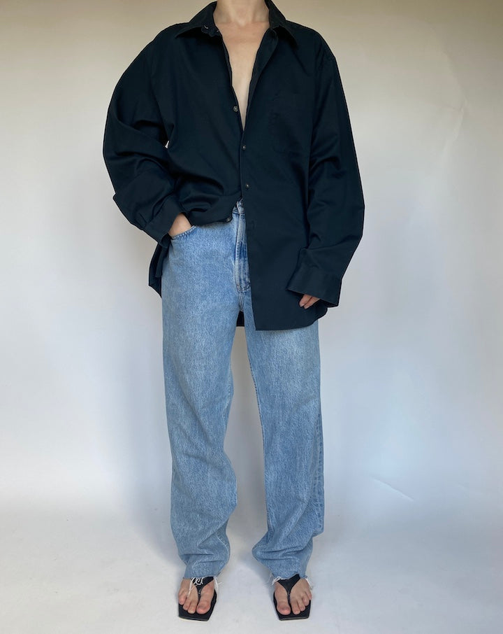 VINTAGE OVERSIZED BLACK BUTTON DOWN LONG SLEEVE SHIRT 3478