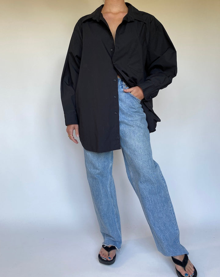 VINTAGE OVERSIZED BLACK BUTTON DOWN LONG SLEEVE SHIRT 3124
