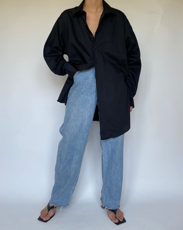 VINTAGE OVERSIZED BLACK BUTTON DOWN SHIRT 3398