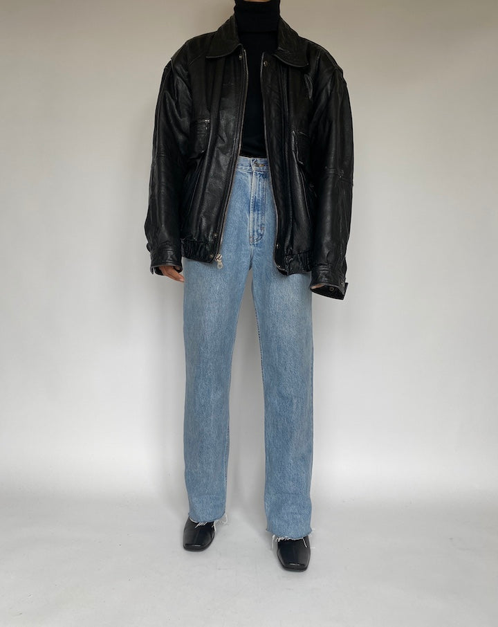 VINTAGE OVERSIZED BLACK LEATHER JACKET