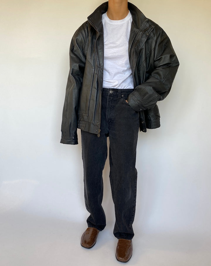 VINTAGE OVERSIZED BLACK LEATHER JACKET 1513