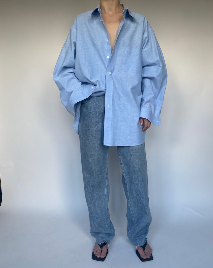 VINTAGE OVERSIZED BLUE BUTTON DOWN LONG SLEEVE SHIRT 3472