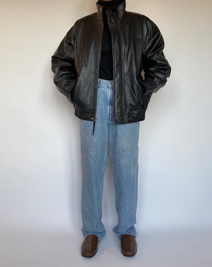 VINTAGE OVERSIZED BOXY BLACK LEATHER JACKET 1650