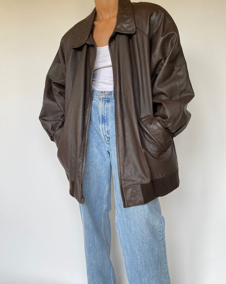 VINTAGE OVERSIZED BROWN LEATHER JACKET 3306