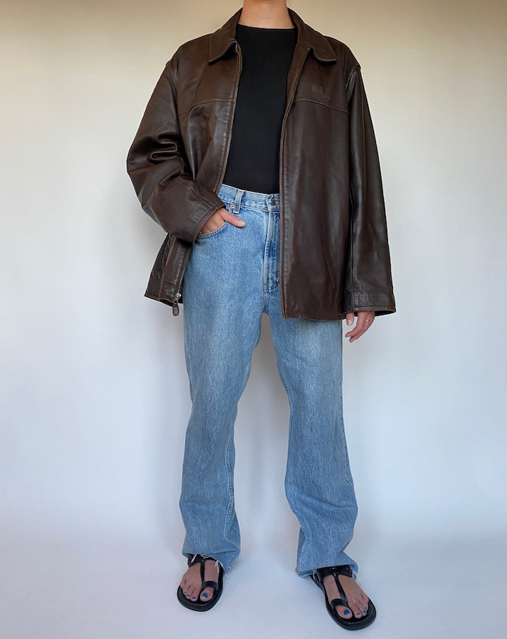 VINTAGE OVERSIZED BROWN LEATHER JACKET 3069