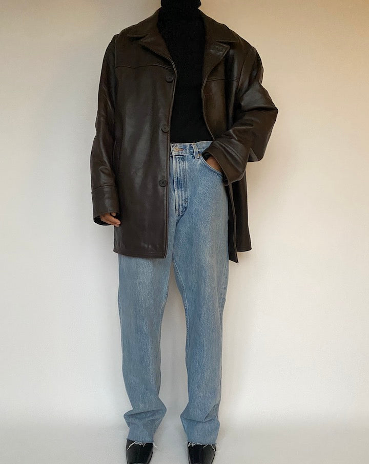 VINTAGE OVERSIZED BROWN LEATHER JACKET 1585