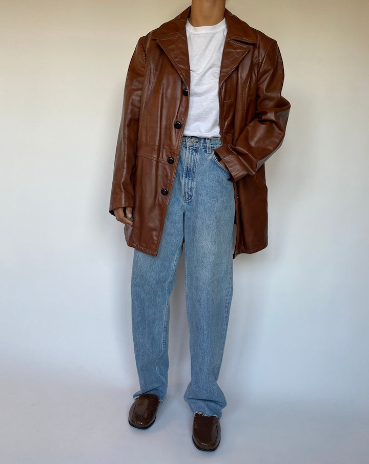 VINTAGE OVERSIZED BROWN LEATHER JACKET 1475