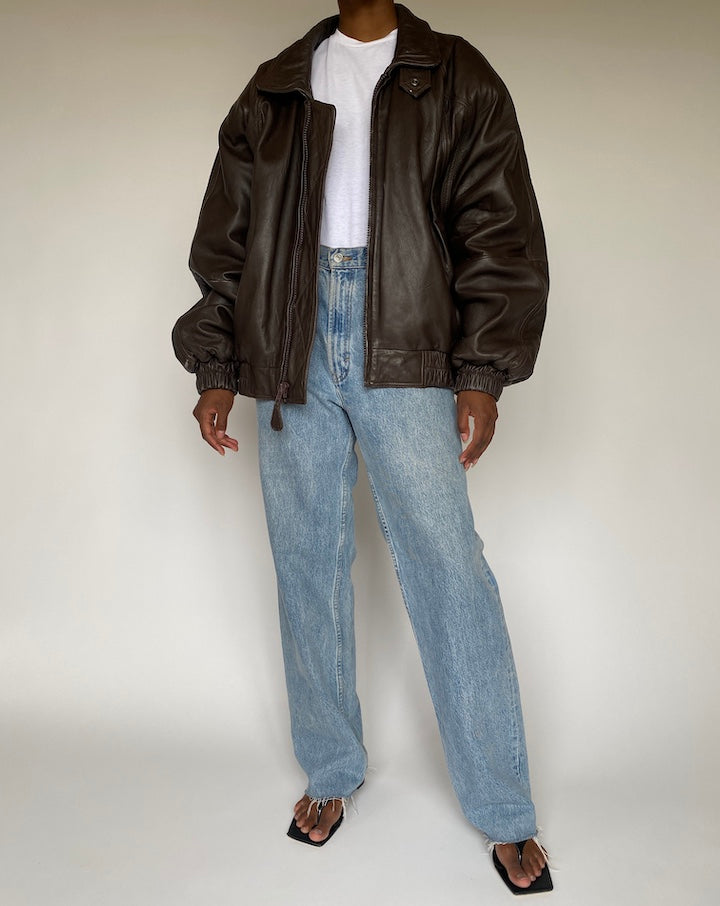 VINTAGE OVERSIZED DARK BROWN LEATHER JACKET 3831