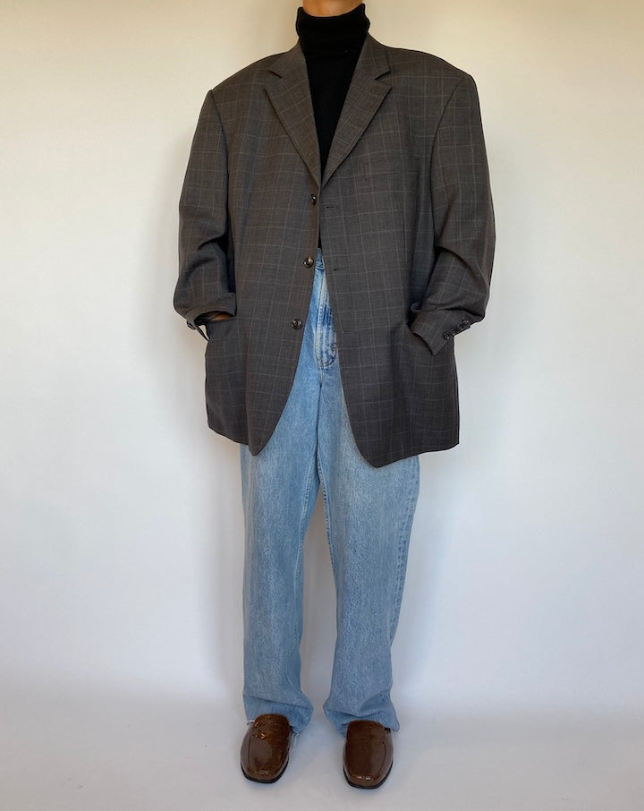 VINTAGE OVERSIZED GREY CHECKED BLAZER 1662