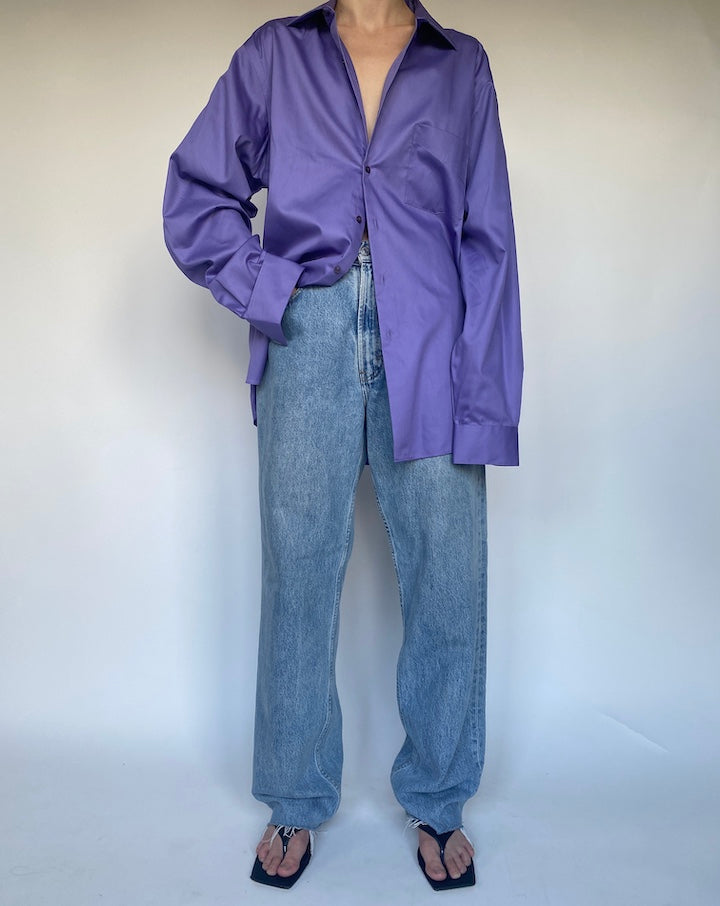 VINTAGE OVERSIZED PURPLE BUTTON DOWN LONG SLEEVE SHIRT 3470