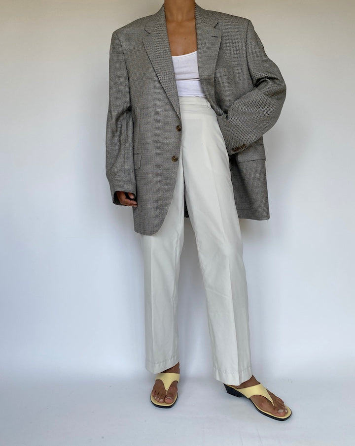 VINTAGE OVERSIZED SILK AND WOOL HOUNDSTOOTH BLAZER 3280
