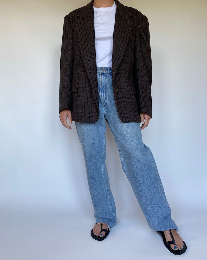 VINTAGE SINGLE BREASTED PLUM CHECKED BLAZER 3101